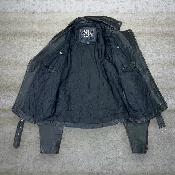 Vintage Street Legal Genuine Leather Jacket Jet Black Insulated Full Zip 90s - Picture 3 of 8